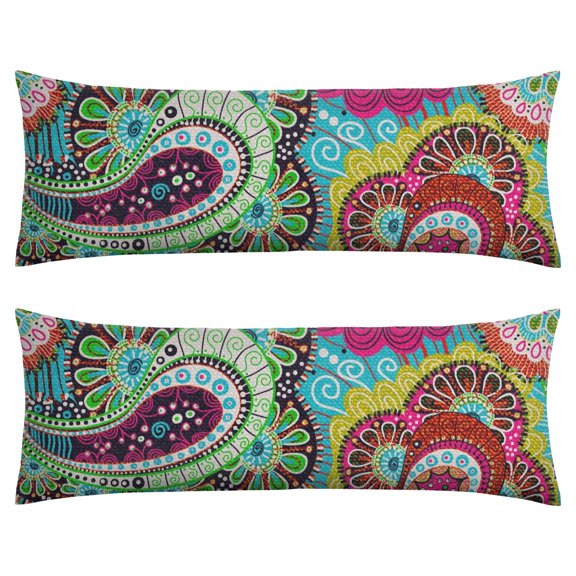 Paisley Long Body Pillow Cover - Vintage Bohemian Floral Print, Soft & Breathable Ethnic Fabric, Hidden Zipper, 20"x54" - Elegant Home Decor Gift for Side Sleepers & Pregnancy Support