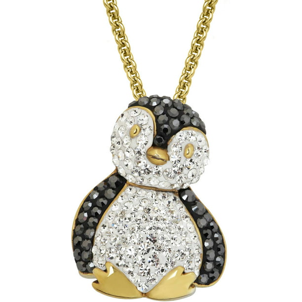 Luminesse Swarovski Element Gold Plated over Sterling Silver Christmas Penguin 17" -