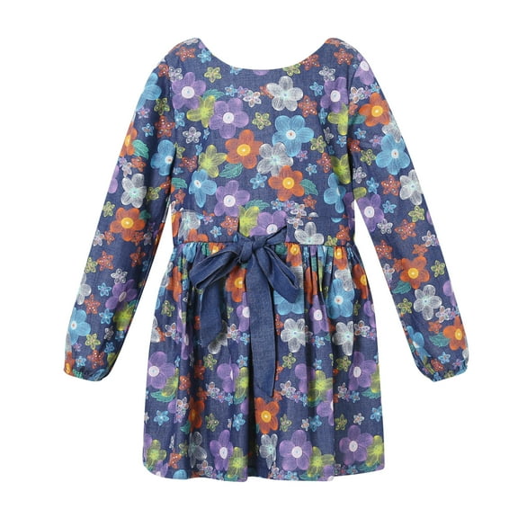 Richie House Girls' Long Sleeve All-patterned Dress RH2515