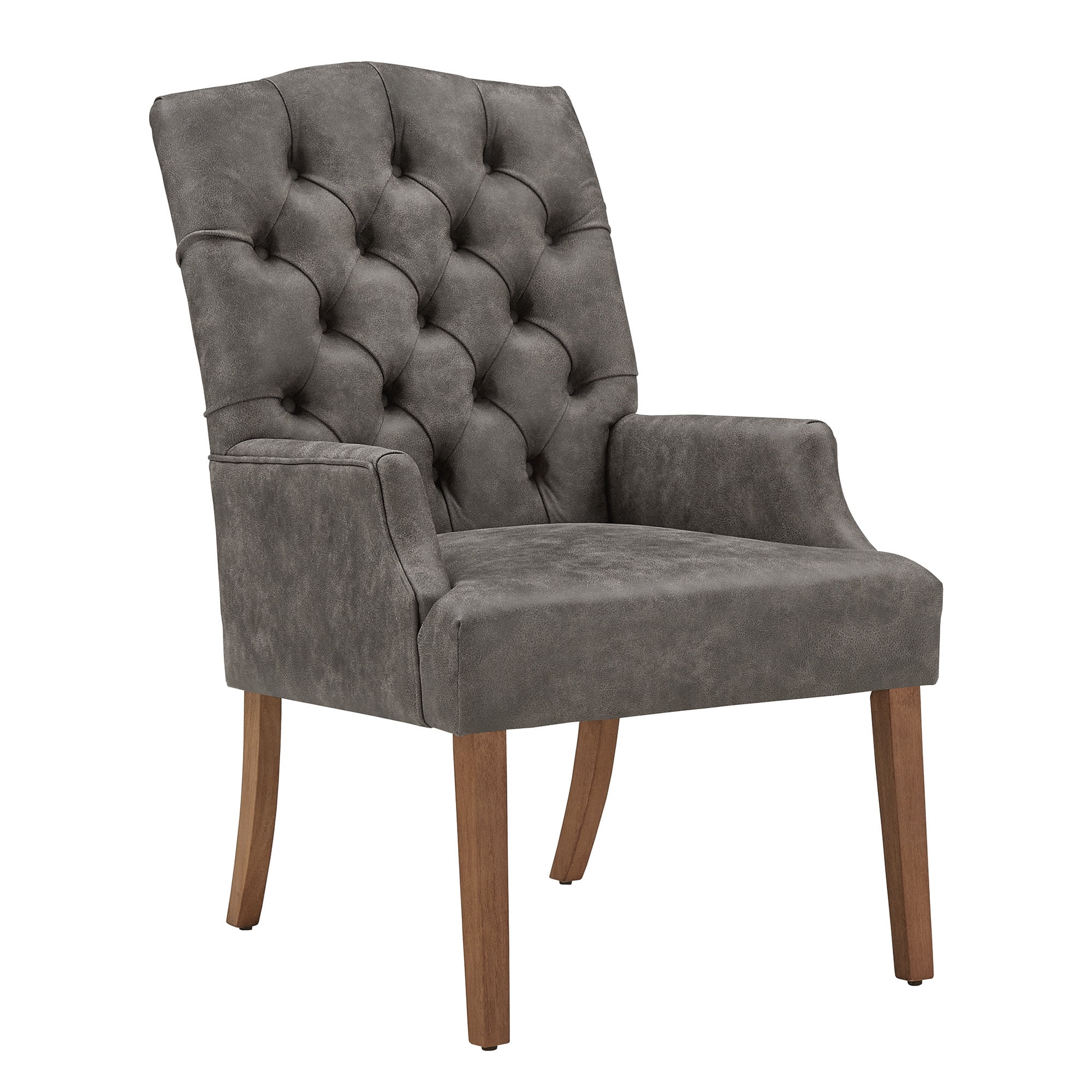 Weston Home Ridgemere Light Distressed Natural Finish Polished Microfiber Tufted Dining Chair, Gray Polished Microfiber