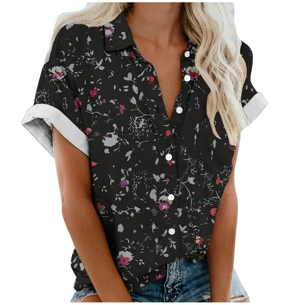 Mujeres Pantalones Cortos Casual Hawaii Impreso Manga Corta Blusa Superior, Regular Ajuste Sudadera de Verano Sexy