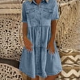 thumbnail image 4 of Miluxas Womens Summer Midi Denim Dress Short Sleeve Button Down Jean Shirt Dresses Casual Knee Length Tiered Cowboy Sundress Light Blue XXL(XXL), 4 of 9