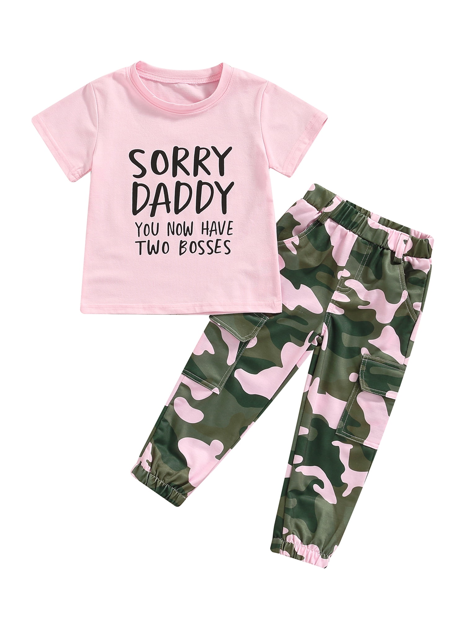 Toddler Baby Girl Funny Letter Clothes Daddy's Girl Tops with Camouflage Skirt 2PCS Summer Outfit Set 