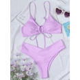 thumbnail image 3 of Hotian Women Self Tie High Cut Bikini Set Drawstring High Leg Swimsuits Purple L, 3 of 6