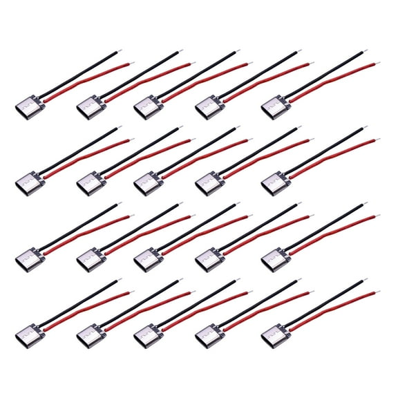 20pcs 2Pin Connector Plug Type-C Female Socket 45mm Wire Cables Socket Charging DIY Connector