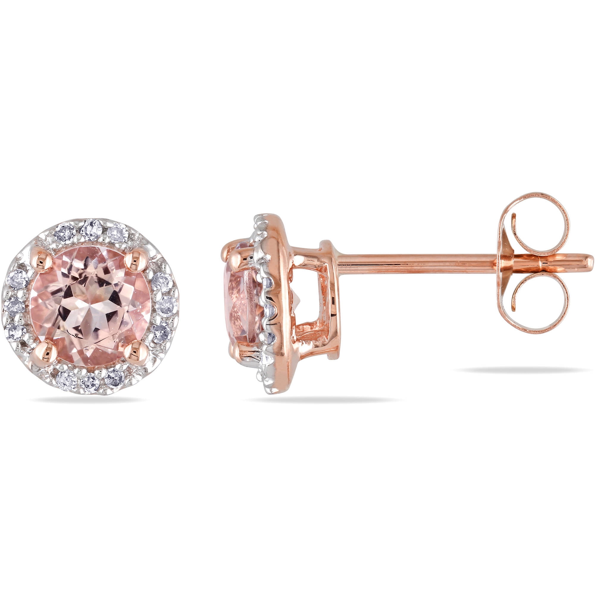 1 Carat T.G.W. Morganite and Diamond-Accent 10kt Pink Gold Halo Stud Earrings by