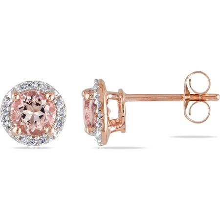 1 Carat T.G.W. Morganite and Diamond-Accent 10kt Pink Gold Halo Stud Earrings