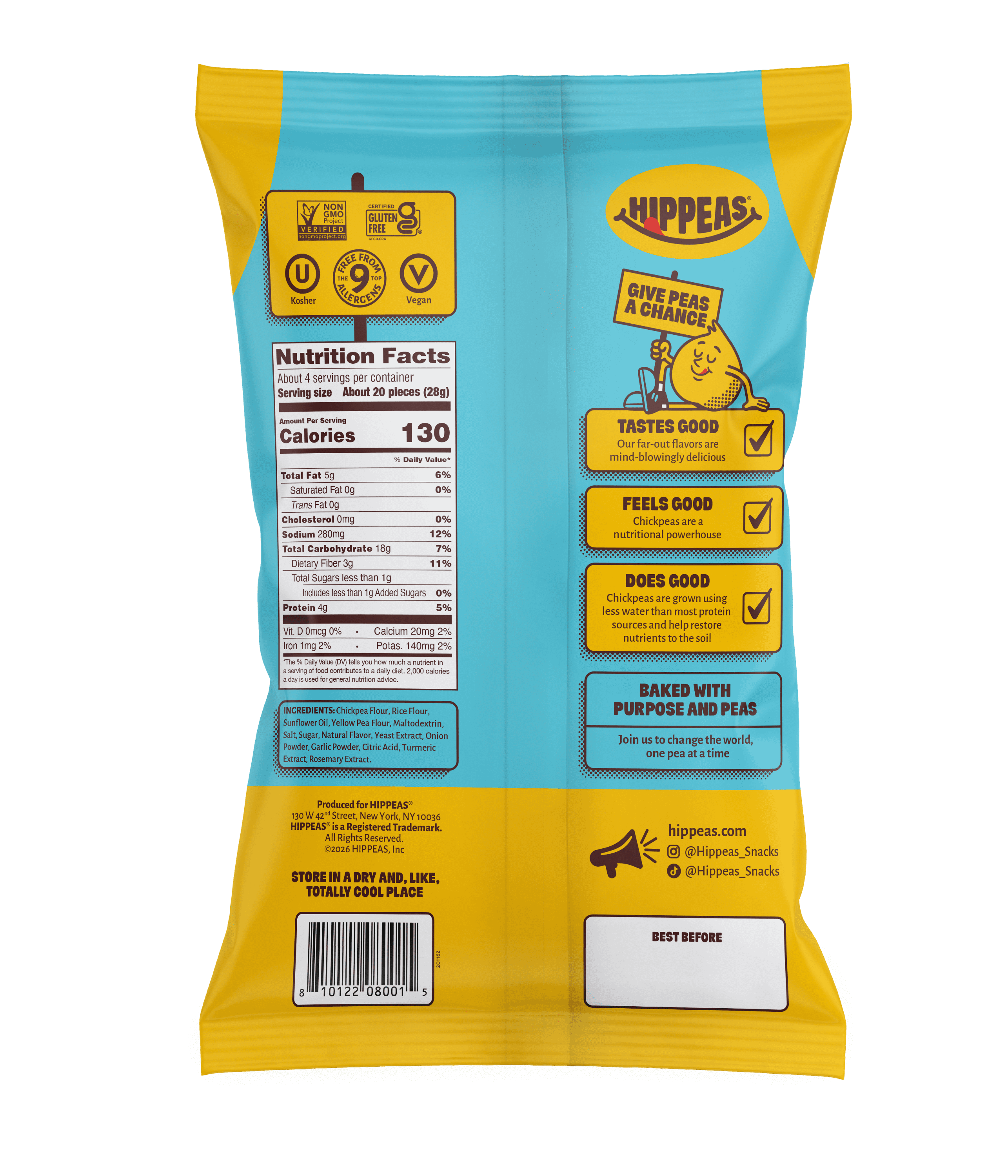 (4 pack) HIPPEAS Chickpea Puffs, Groovy White Cheddar, Gluten Free, Dairy Free, 4g Protein, 3g Fiber, 4 oz