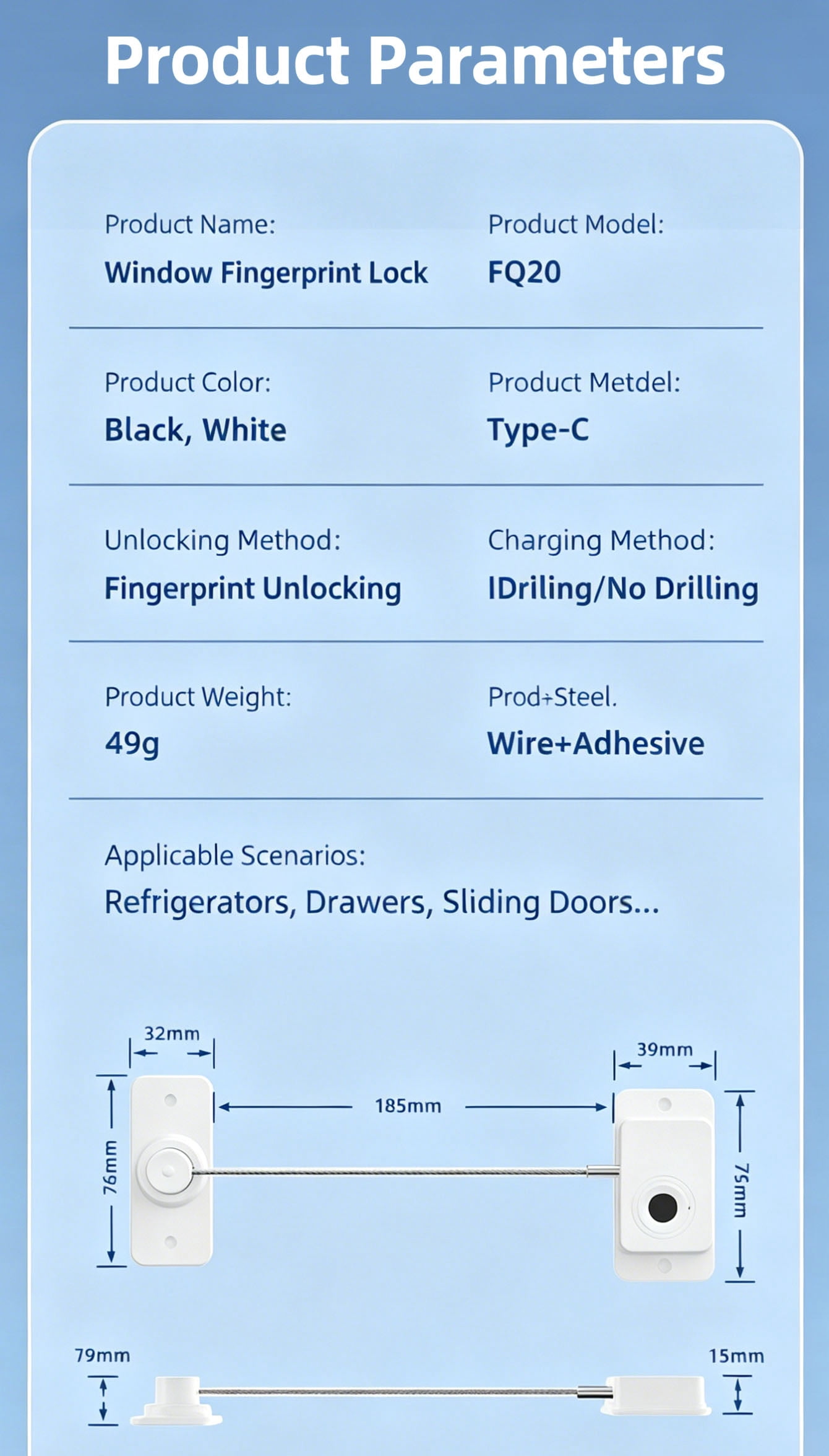 Fingerprint Door & Window Lock, Keyless Entry with 20 Fingerprints, Child & Pet Proof, Custom Ventilation Limit, No Drill/Screw Installation for Home Safety