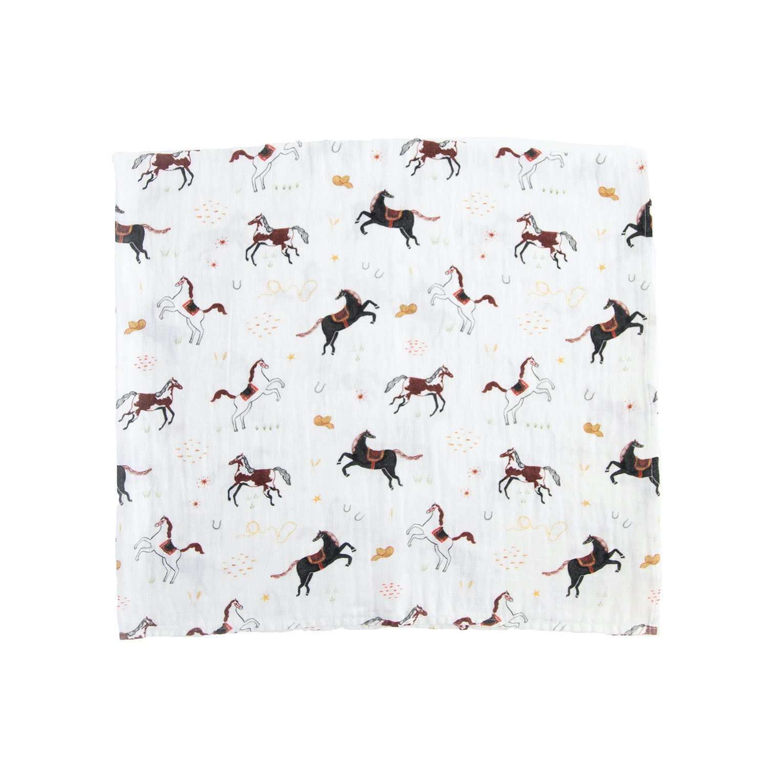 Red Rovr 100% Organic Cotton Muslin Swaddle Infant Blanket 2 Pk, Unisex, Howdy Horse