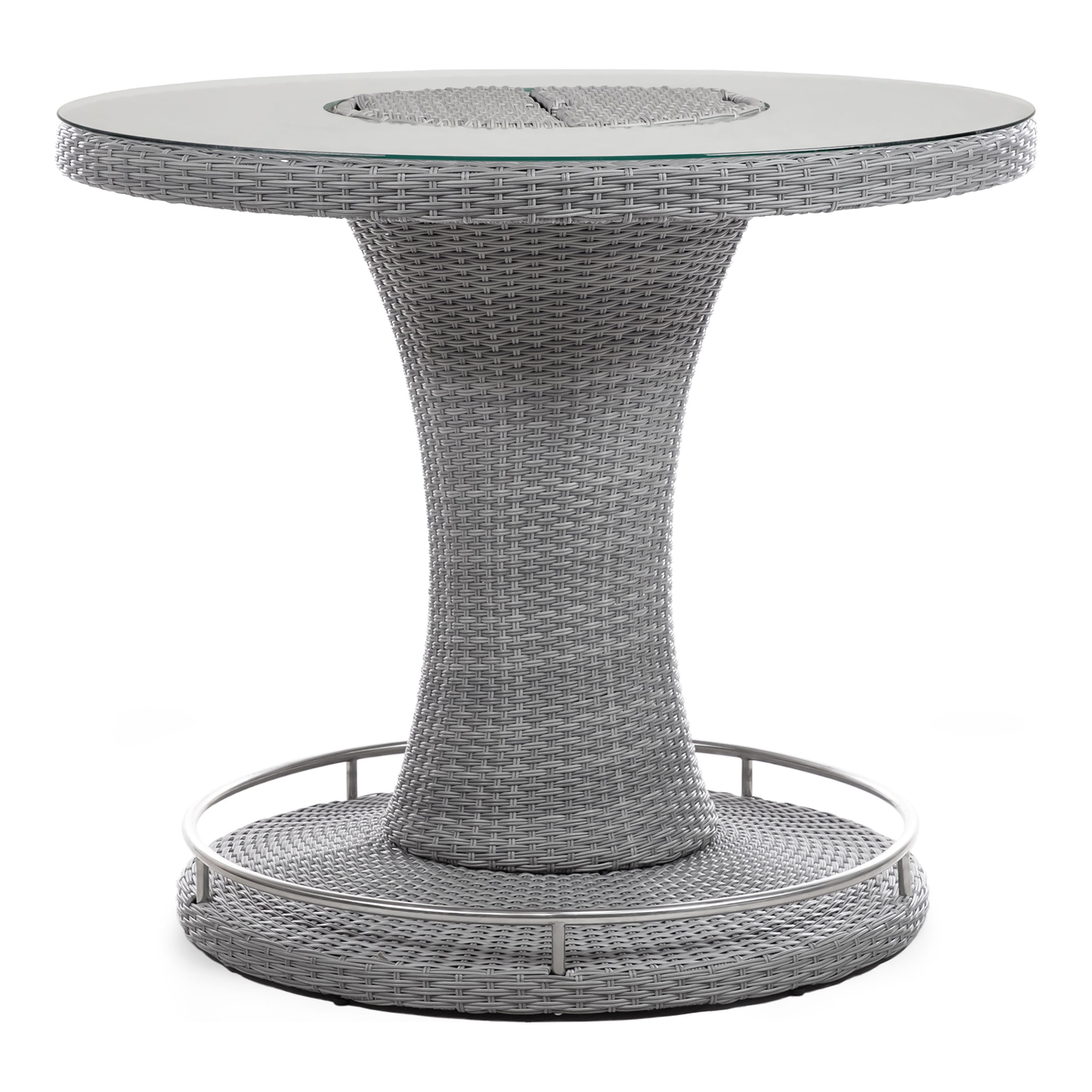 Furniture of America Hiburan 7-Piece Faux Wicker Outdoor Patio Bar Table Set with Ice Bucket, Gray