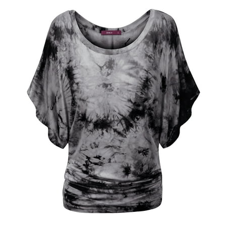 Doublju Women Short Sleeve Dolman Drape Top Loose T-Shirt