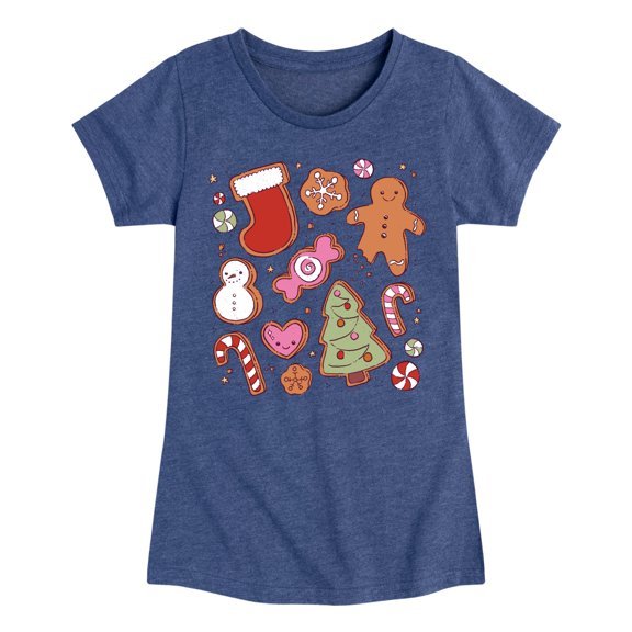 Instant Message - Kawaii Christmas Treats Girls' Fitted Short Sleeve Graphic T-Shirt