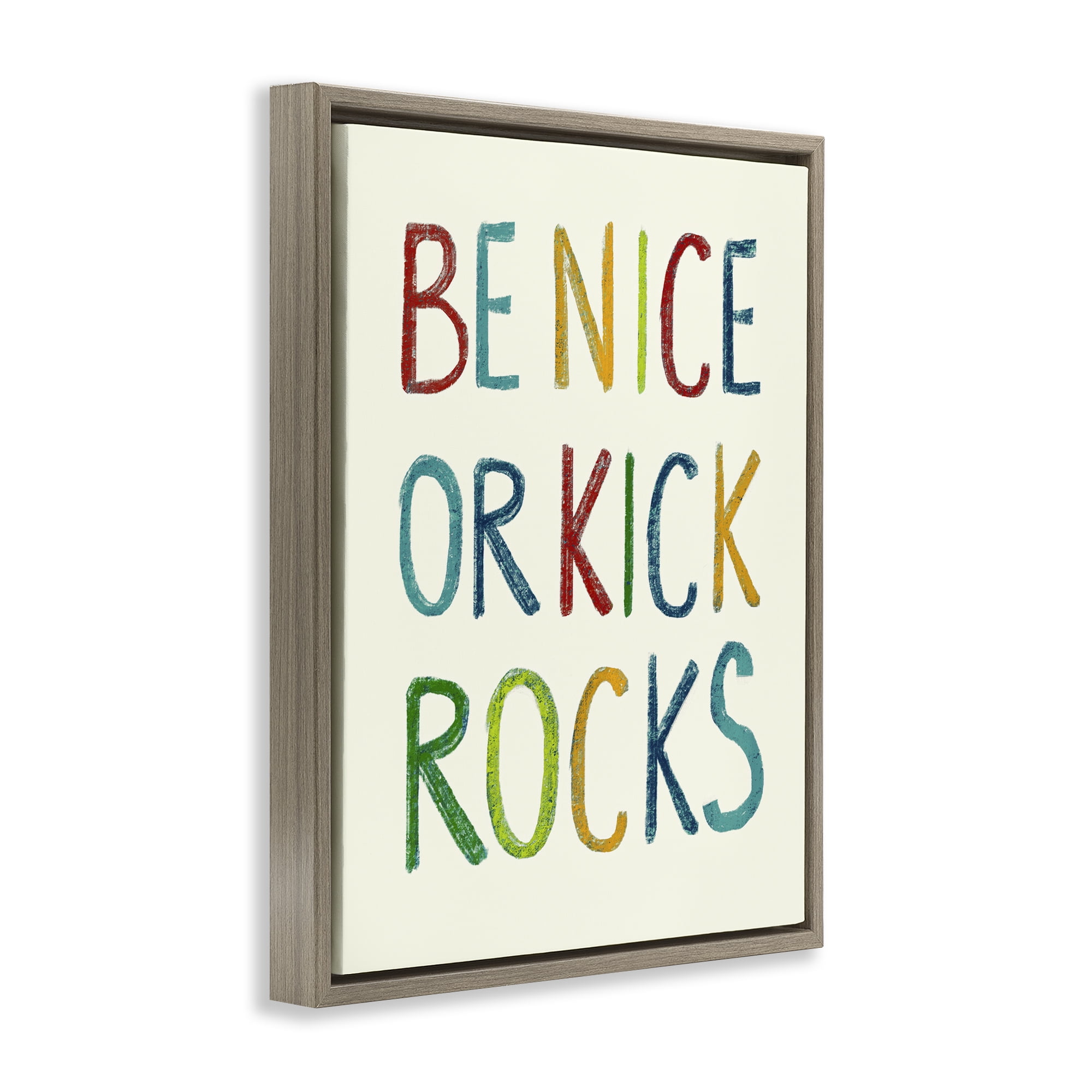 Stupell Industries Be Nice Minimal Phrase Text & Numbers Painting Brown Floater Framed Canvas Art Print Wall Art, 25 x 31