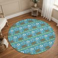 thumbnail image 3 of Bohemia Round Area Rug 5Ft Washable Circle Rugs for Living Room Bedroom, Tropical Plants Floral Plaid Vintage Rustic Blue Non-Slip Carpet Floor Mats Indoor Outdoor Carpet Runner Aesthetic Home Decor, 3 of 8