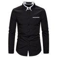 thumbnail image 2 of Camisas De Vestir Para Hombre Camisa con cuello vuelto Blusa informal Color largo Sólido Manga delgada Camisas para hombres (Black, 3XL), 2 of 3
