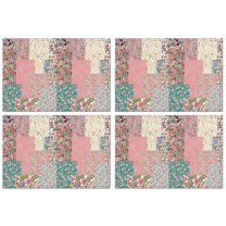 Pioneer Flower Floral Print Pattern Summer Placemats Table Placemats Set Of 4-Linen Kitchen Washable Placemats Table Mats 12x18 Inch Non-Slip Heat Resistant