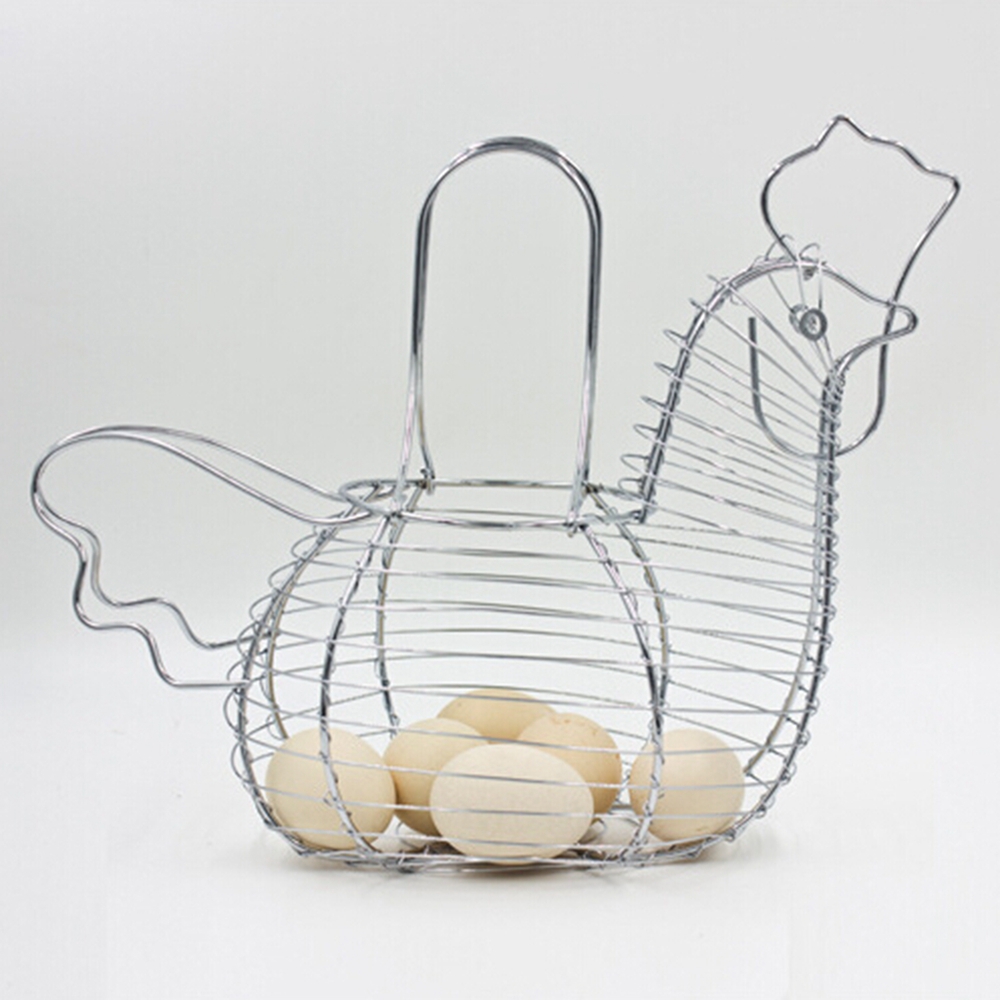 Chicken Egg Holder Decorative Wire Basket with Handle Decor Wire Egg