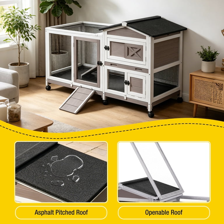 Aivituvin Rabbit Hutch, Two Layer, Wheels & Pull-Out Tray photo 8