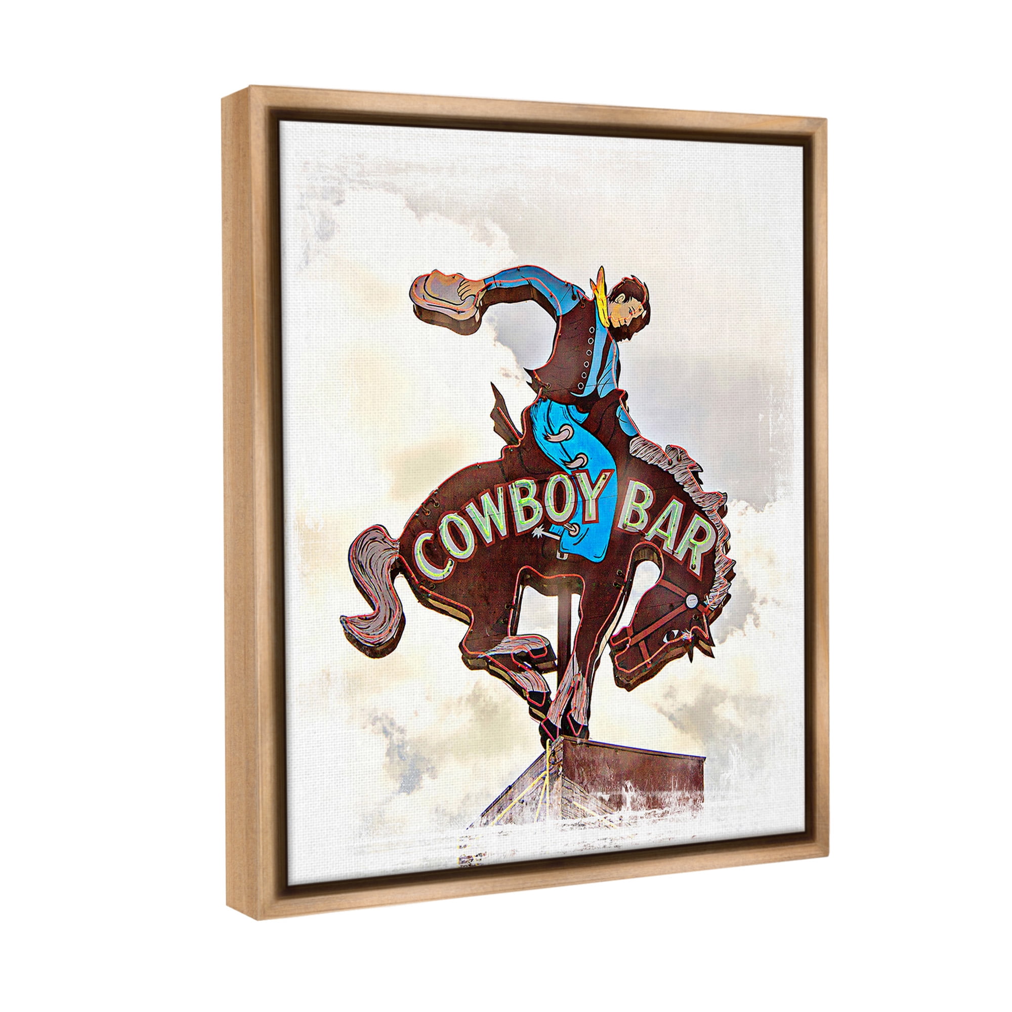 Stupell Industries Cowboy Bar Sign Typography Painting Brown Floater Framed Canvas Art Print Wall Art, 17 x 21
