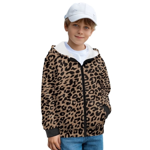 Uorisanigo Sweatshirt for Kids Zip Up Hoodie Brown Cheetah Leopard Print Jacket Lightweight Long Sleeve Pullover Top Fashion Fall Trendy Clothes Casual Athletic Sweatshirt