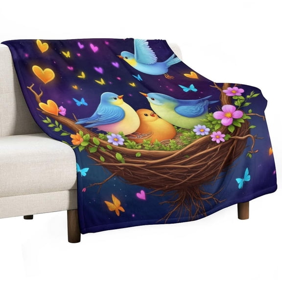 Birds in Nest with Hearts Blanket Soft Throw Warm Lightweight Plush Blanket for Couch Bed Sofa