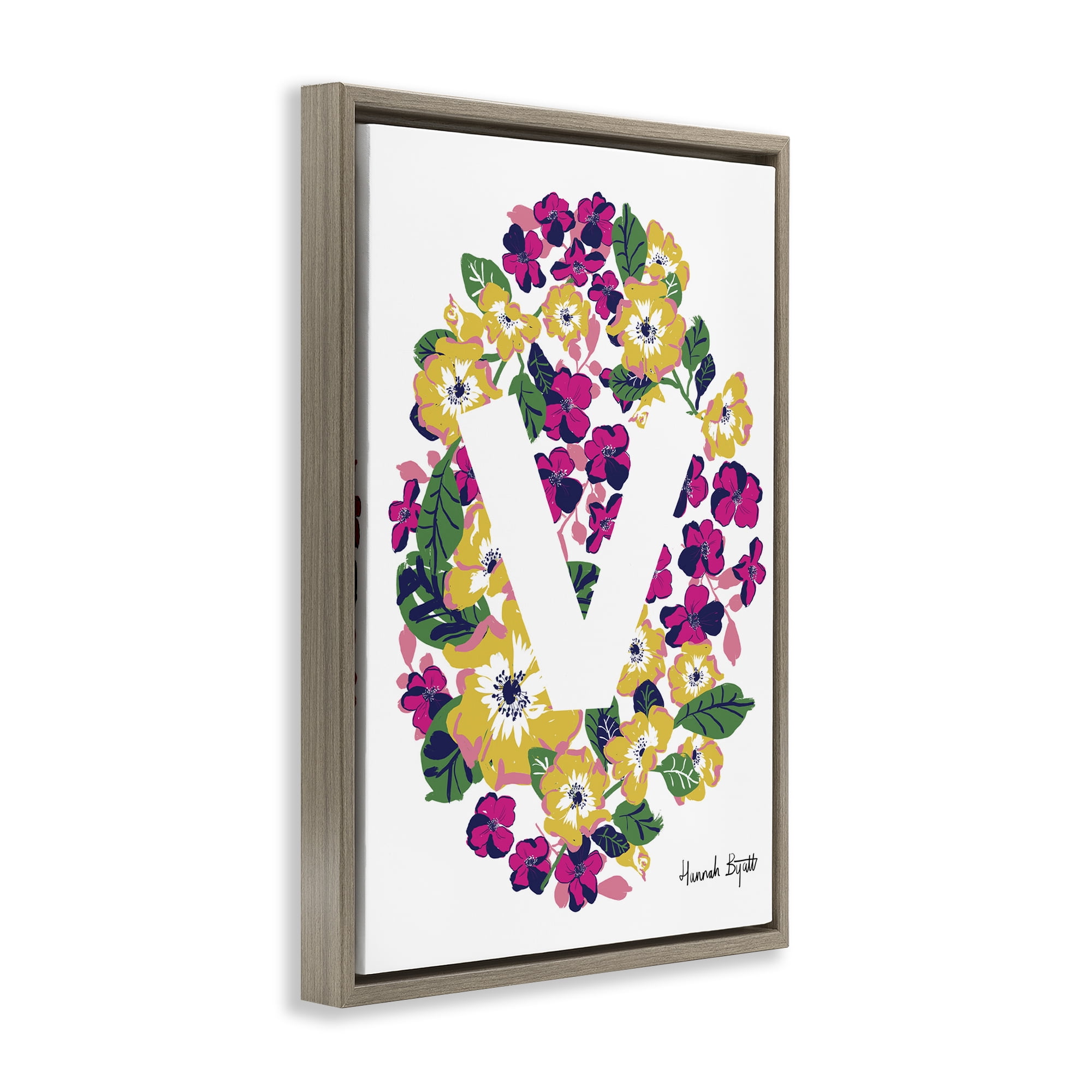 Stupell Industries Floral Bloom Letter V Botanical & Floral Painting Brown Floater Framed Art Print Wall Art, 17 x 25