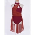 thumbnail image 5 of RUNQHUI Kids Girls Ruched Chiffon Bodice Lyrical Dance Dress Latin Jazz Dancing Dress Burgundy 10, 5 of 7