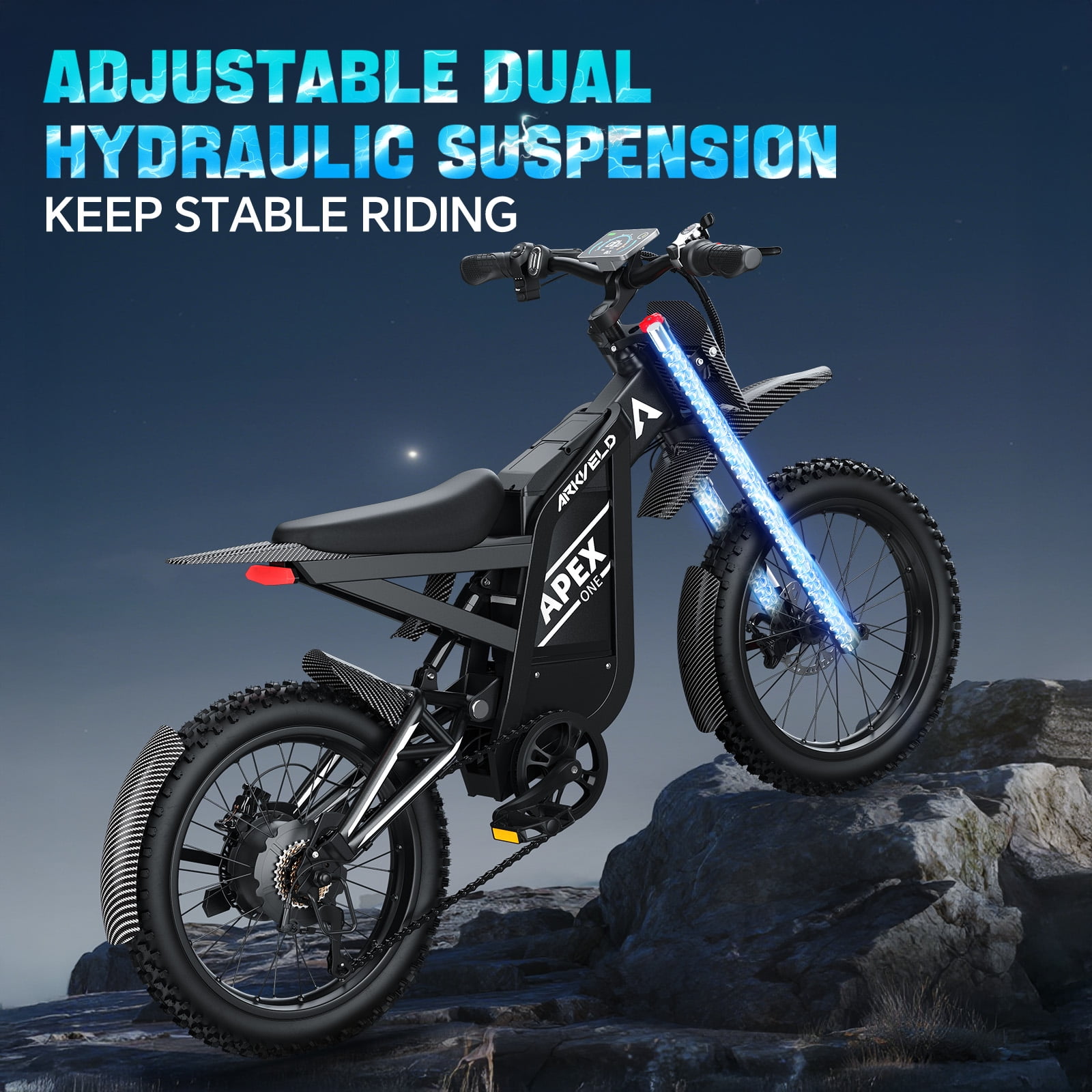 Arkveld APEX1 Electric Bike for Adults，Peak-3000W 25" Fat Tire All-Terrain E-Bike 80Miles 40MPH Electric Dirt Bike for Road Sand Mountain Snow - 48V 32AH Battery Powered Electric Motorcycle,UL2849