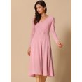 thumbnail image 4 of DARING DIVA Knit Ribbed Midi Deep V Wrap A-Line Dress M Pink, 4 of 5