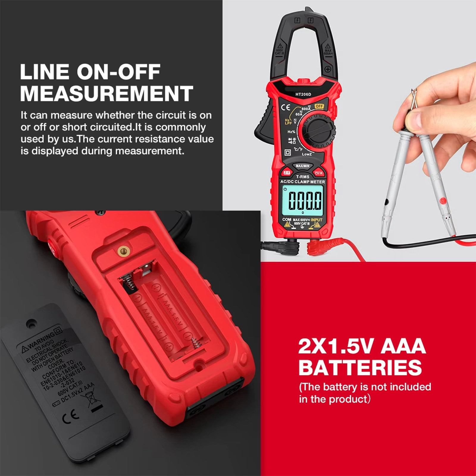 BIBABLYKE HT206D Portable Multifunction Clamp Meter NCV TRMS Flashlights Testing 6000 Count Multimeter with Detection Pen