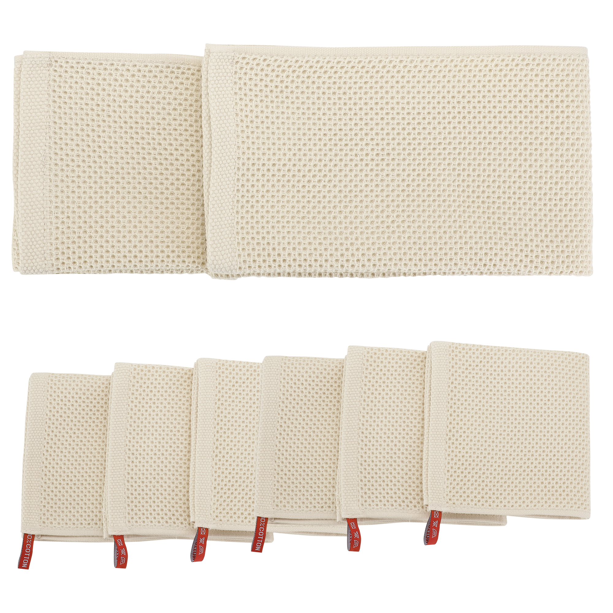 PiccoCasa 8 Pack Kitchen Dish Hand Towels Cotton Waffle Weave Beige