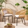 thumbnail image 2 of Herbert Outdoor Wicker Club Chair with Cushion (Set of 2), Light Brown, Beige, and Black, 2 of 12