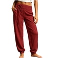 thumbnail image 3 of ZVAVZ Guaze Jogger Pants for Women Lightweight Elastic Waist Pants with Decorative Drawstring Casual Beach Vacation Pants Red M, 3 of 6