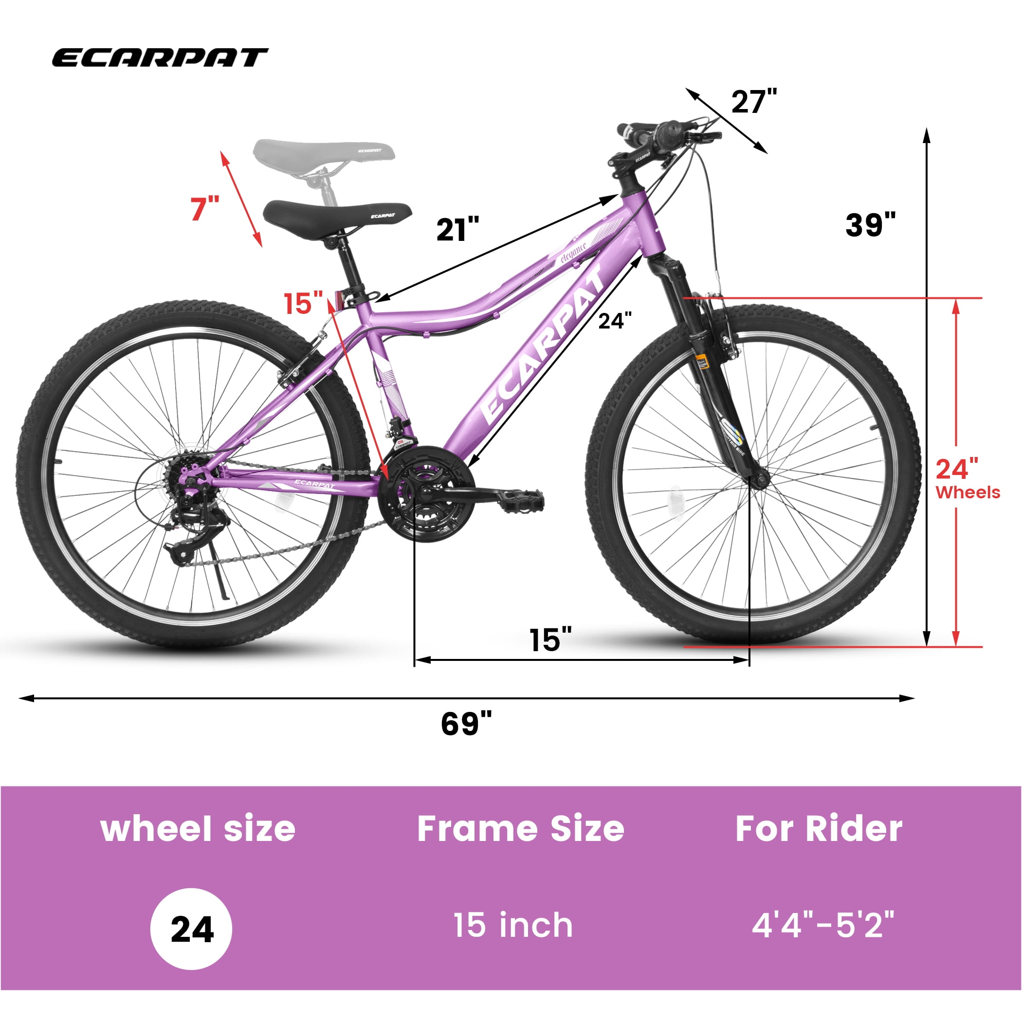 24 Inch Women Girls Mountain Bike, V Brakes 21 Speeds Women Bike, Sturdy Steel Frame and Suspension Fork, Stylish Adult and Teens Bicycle for Urban Trail Snow Commuter