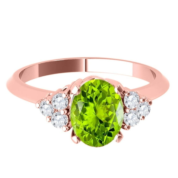 AoneJewelry 1.55 Carat 10K Rose Gold Peridot & White Diamond Gemstone/ Seven Stone Ring