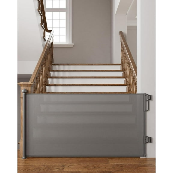 76" Wide Long Retractable Safety Gates for Stairs, Mesh Dog Gate for The House, 34" Tall Extra Wide Pet Gate for Dogs, Long Gates for Doorways, Hallways, Indoor/Outdoor(Gray)