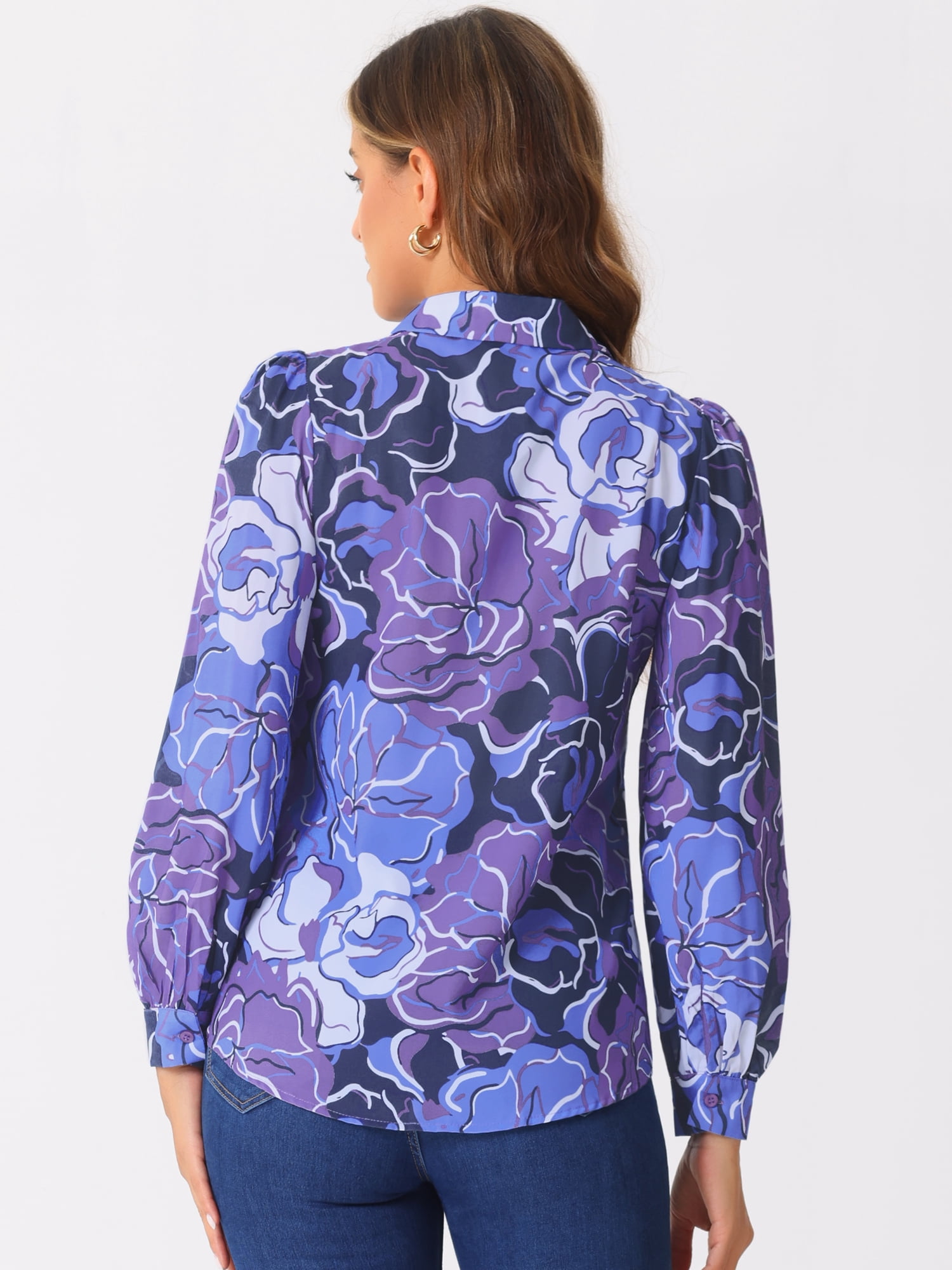 DARING DIVA Women's Button Down Floral Print Chiffon Tops S Purple