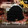 thumbnail image 5 of Funky Junque Ponytail Beanie for Women - Winter Ponyback Hat Soft Stretch Cable Knit High Pony Tail Womens Running Hats - A Sequin Black, 5 of 6