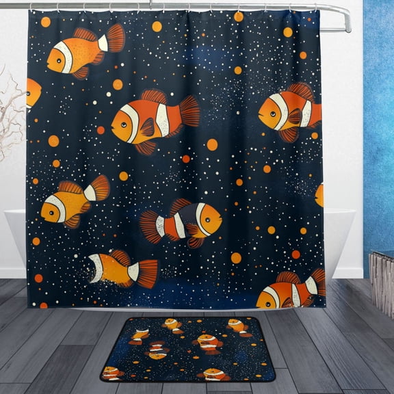 BZSMCE Shower Curtain and Bath Accessory Set,Cosmic Clownfish Pattern