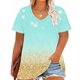 thumbnail image 2 of Tamaño Más Manga Corta Tops para la Impresión de Cuello en V de las Mujeres, Color Sólido Base de Verano Camiseta Casual, 2 of 4