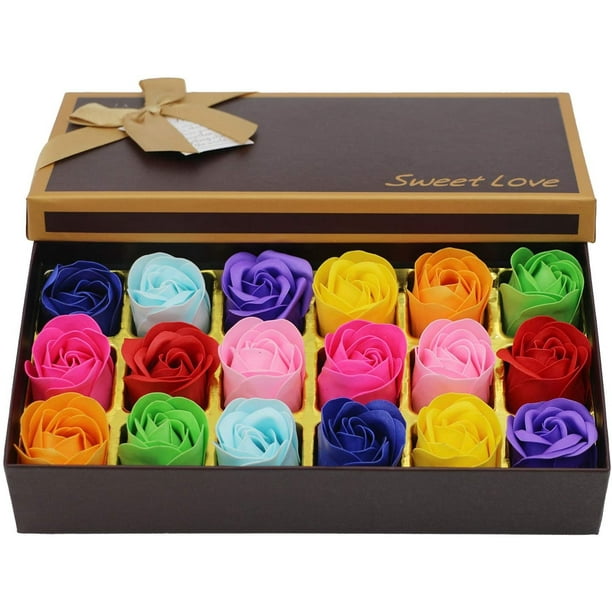 18 jabones en forma de pétalos con rosa para niñas, cajas, regalo para el baño, para el hogar
