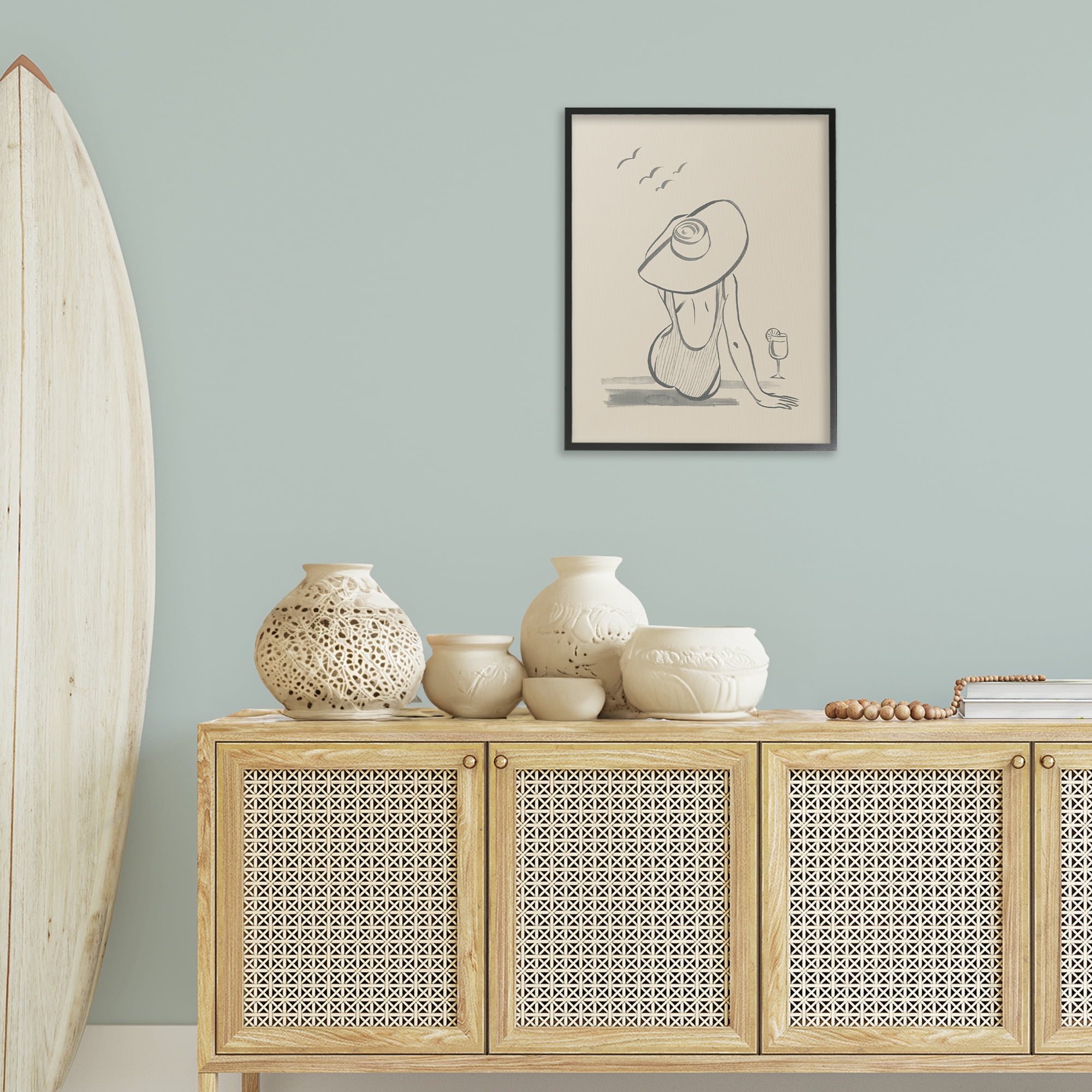 Stupell Industries Beach Day Drawing Novelty Drawing Black Framed Art Print Wall Art, 24 x 30