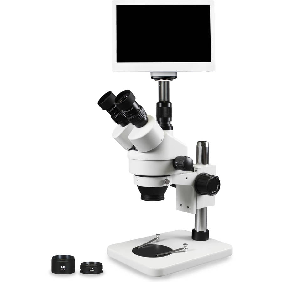 Walter Products Trinocular Zoom Stereo Microscope 10x Widefield Eyepiece 0 7x 4 5x Zoom Range 3 5x 90x Magnification Range 0 5x And 2x Aux Lens Pillar Stand Retina Screen With Camera Walmart Com Walmart Com