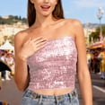 thumbnail image 7 of Sequin Tube Tops for Women Strapless Sparkly Glitter Bandeau Cropped Party Club Outfits Off Shoulder Blouses (Free Size, Pink), 7 of 7