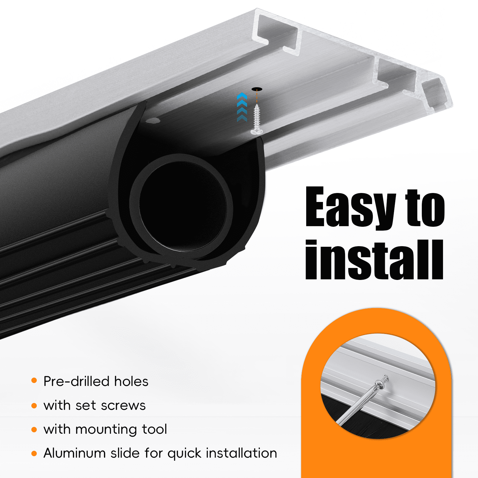 16.5 FT Universal Garage Door Seals Kit，Heavy Duty EPDM U+O Bottom Rubber Weatherproof Seal & Brush with Pre-drilled Aluminum Track，Universal Replacement Stops Rain, Drafts & Pests