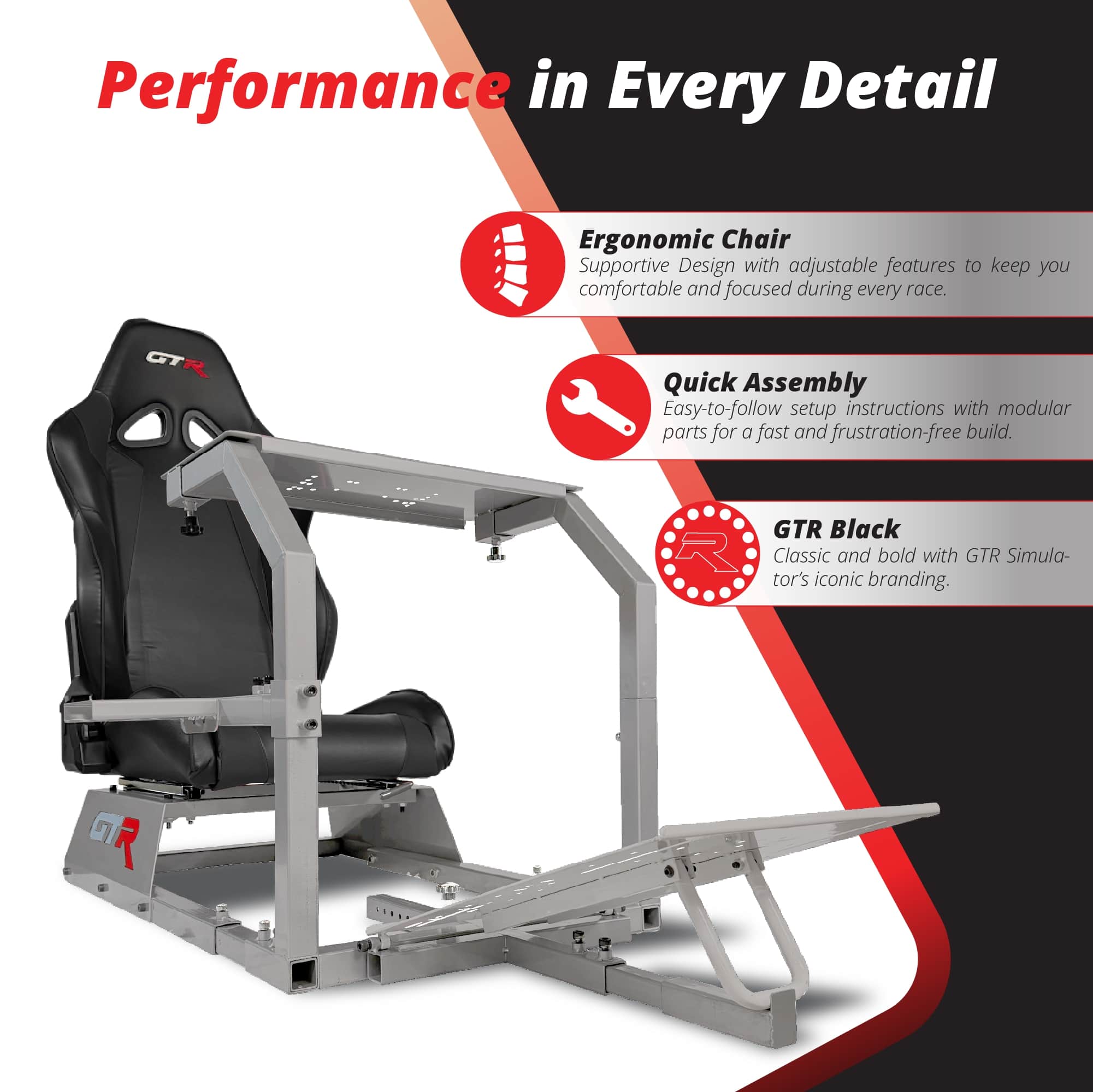 GTR Simulator Adjustable & High Back Gaming Chair Rocker, Black