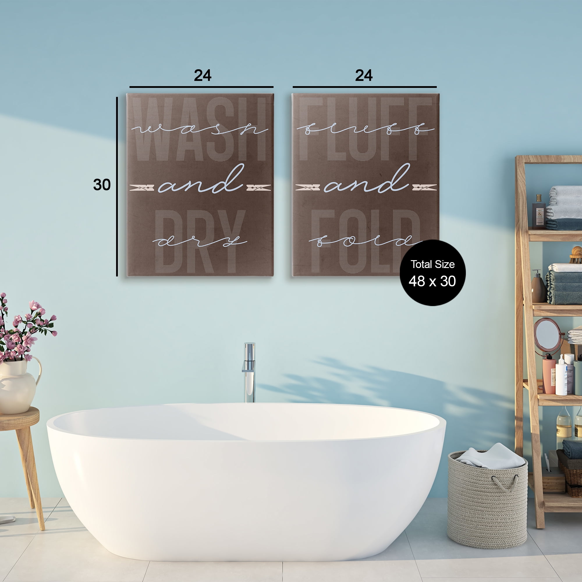 Laundry Words in Brown 2 Piece Canvas Wall Art Set, design by Marcus Prime