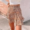 thumbnail image 2 of OOOUM Women Floral Mini Skirt Elastic High Waist Drawstring Tiered Ruffle Flowy A Line Summer Beach Casual Short Skirt Red L, 2 of 5