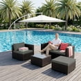 thumbnail image 6 of Jolifa 5 Piece Outdoor Patio Furniture Set, Wicker Sectional Sofa with Glass Table & Cushions, All-Weather Conversation Set for Patio, Backyard, Balcony, Gray, 6 of 10